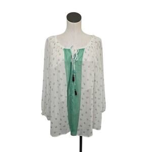 New With Flaw Anthropologie Daniel Rainn Kaya Peasant Blouse Size 1X Long Sleeve